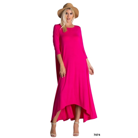Dresses & Skirts - Fuchsia Pink Asymmetrical Pocket Shark Bite Dress
